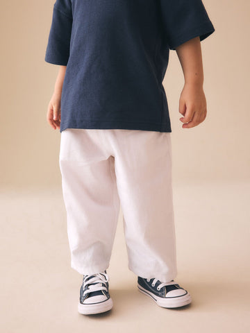 White Wide Fit Linen Blend Pull on Trousers (3mths-7yrs)