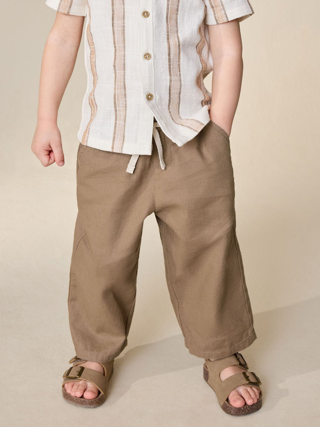 Tan Brown Wide Fit Linen Blend Pull on Trousers (3mths-7yrs)