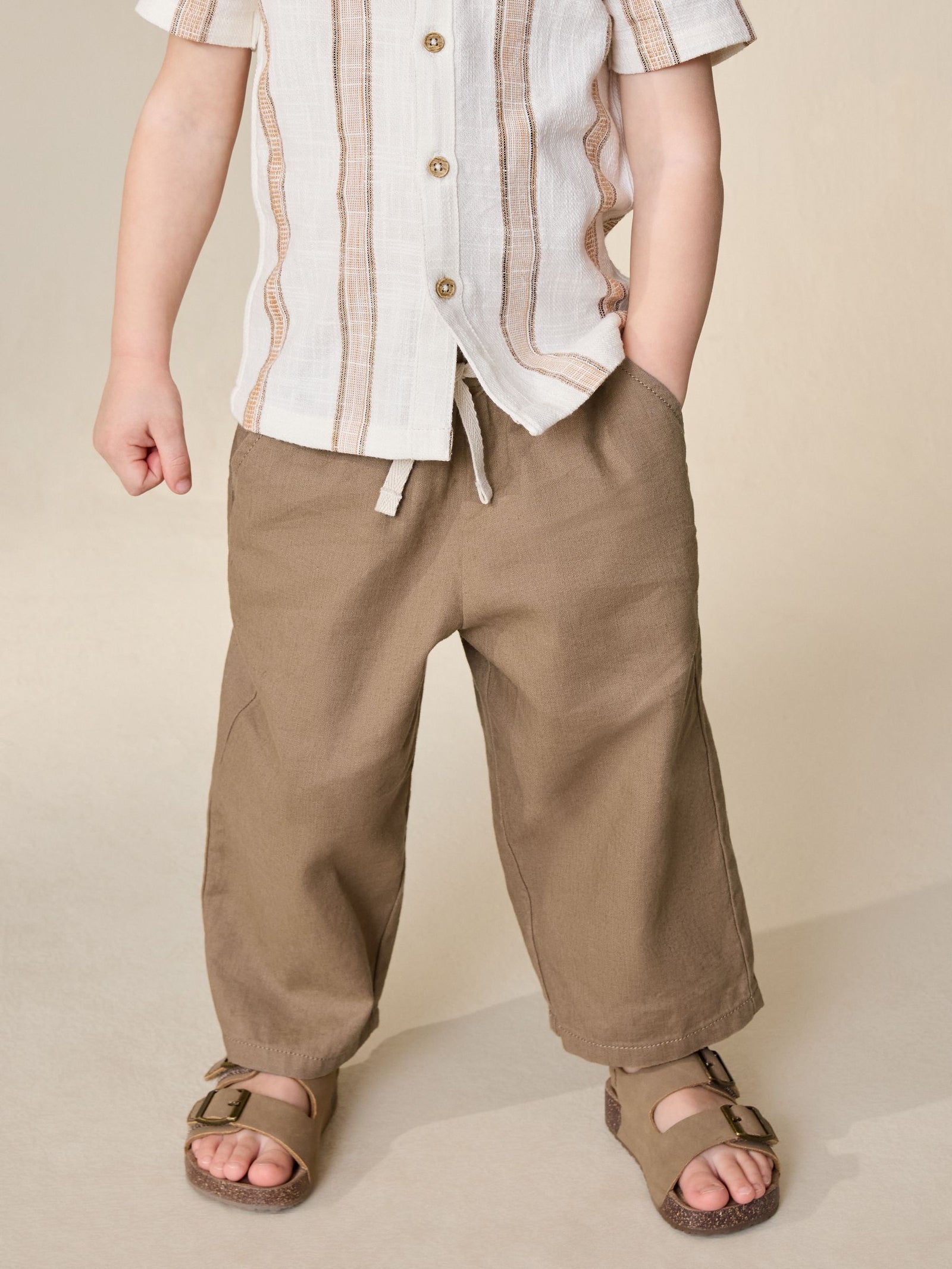 Tan Brown Wide Fit Linen Blend Pull on Trousers (3mths-7yrs)