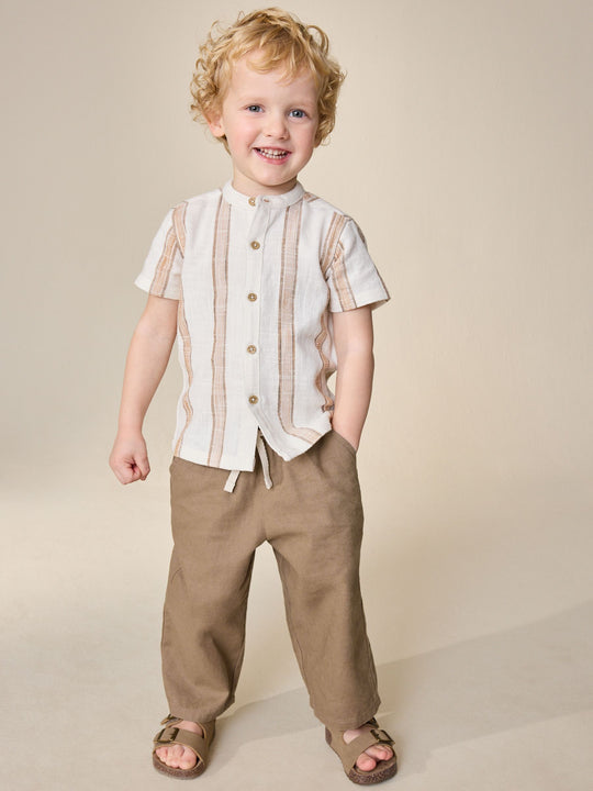 Tan Brown Wide Fit Linen Blend Pull on Trousers (3mths-7yrs)