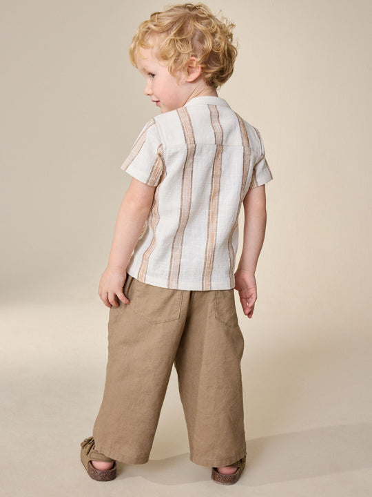 Tan Brown Wide Fit Linen Blend Pull on Trousers (3mths-7yrs)
