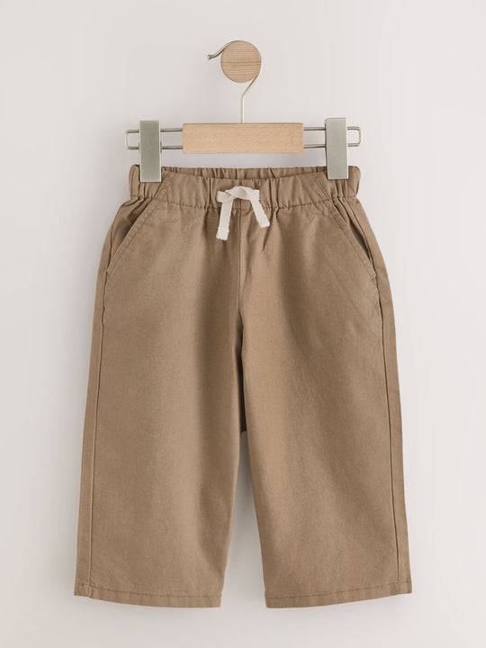 Tan Brown Wide Fit Linen Blend Pull on Trousers (3mths-7yrs)