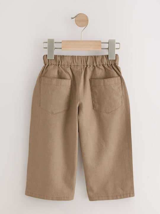 Tan Brown Wide Fit Linen Blend Pull on Trousers (3mths-7yrs)