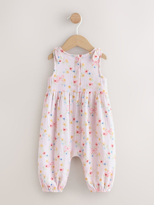 Pink Floral Baby Long Leg Muslin Romper (0mths-3yrs)