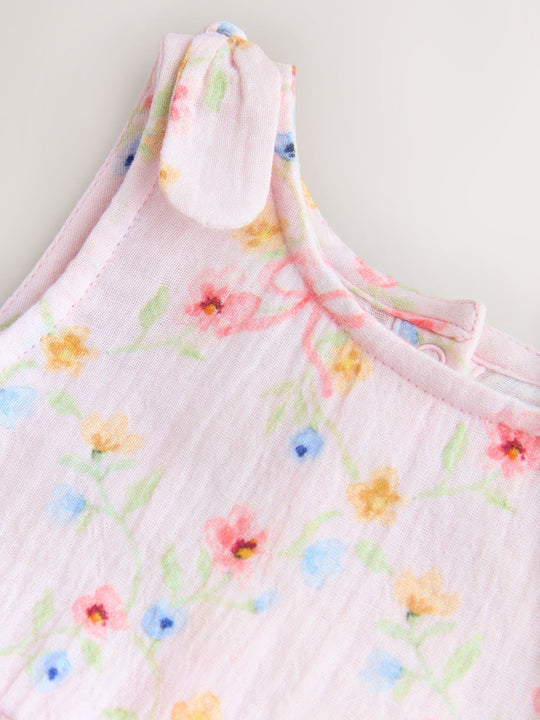 Pink Floral Baby Long Leg Muslin Romper (0mths-3yrs)