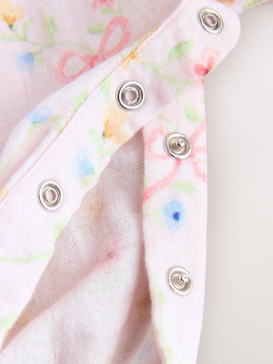 Pink Floral Baby Long Leg Muslin Romper (0mths-3yrs)