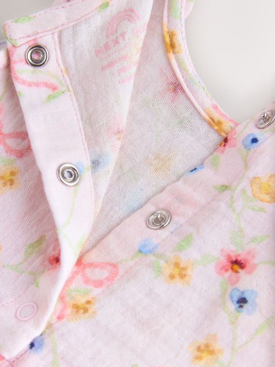 Pink Floral Baby Long Leg Muslin Romper (0mths-3yrs)