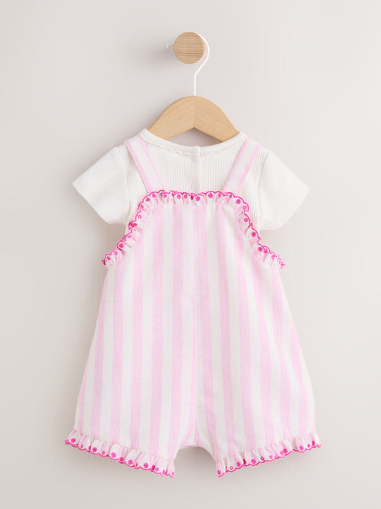Pink Stripe Baby Dungarees and Bodysuits Set 2 Piece (0mths-2yrs)