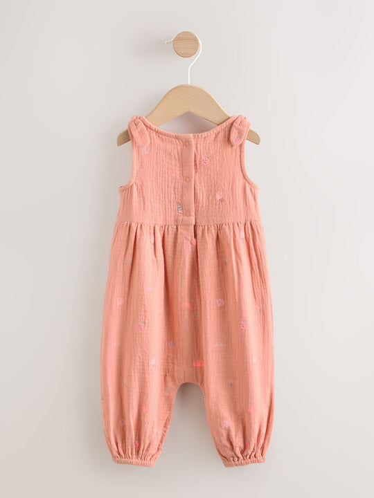 Orange Tropical Baby Long Leg Muslin Romper (0mths-3yrs)