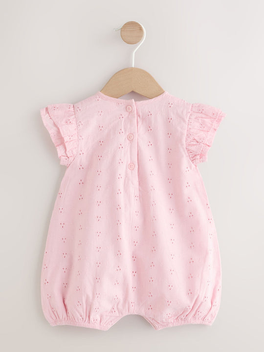 Pink Broderie Baby Romper (0mths-2yrs)
