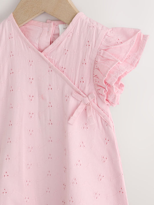 Pink Broderie Baby Romper (0mths-2yrs)