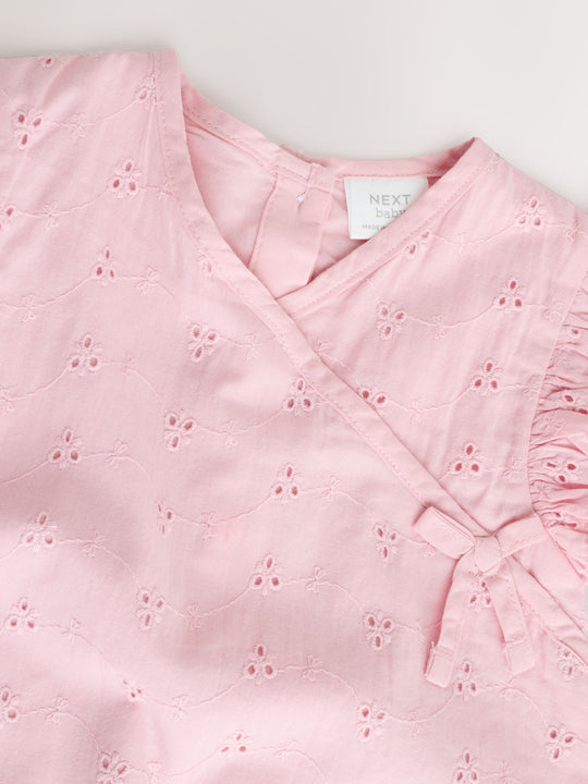 Pink Broderie Baby Romper (0mths-2yrs)