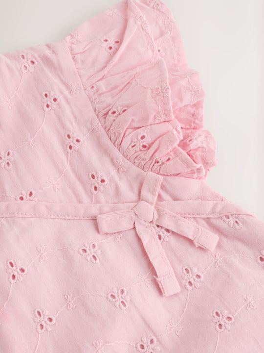 Pink Broderie Baby Romper (0mths-2yrs)