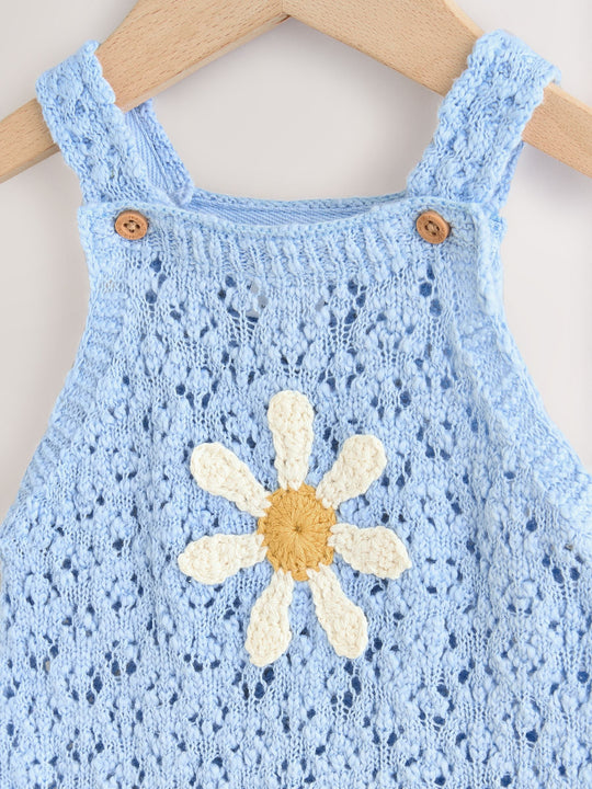 Blue Daisy Knitted Baby Romper (0mths-2yrs)