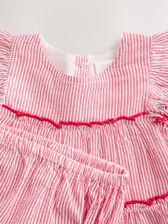 Red Strawberry Baby Tiered Woven Dress and Knickers Set 2 Piece (0mths-2yrs)
