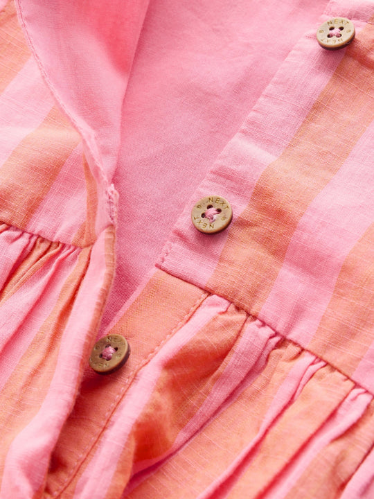 Pink Stripe Woven Baby Dress With Intergrated Bodysuit (0mths-2yrs)