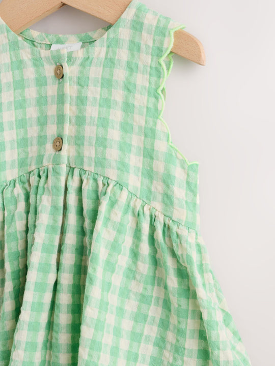 Green Gingham Woven Baby Dress With Intergrated Bodysuit (0mths-2yrs)