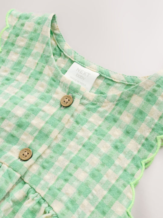 Green Gingham Woven Baby Dress With Intergrated Bodysuit (0mths-2yrs)