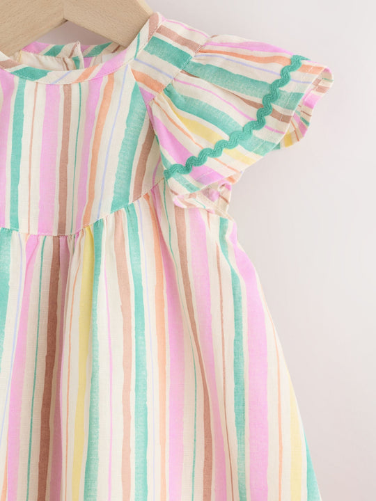 Multi Stripe Woven Baby Dress And Knickers 2 Piece Set (0mths-2yrs)