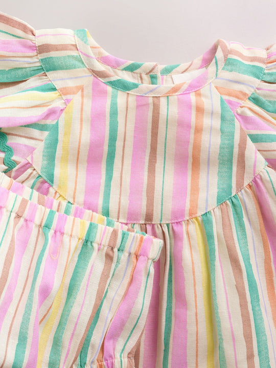 Multi Stripe Woven Baby Dress And Knickers 2 Piece Set (0mths-2yrs)