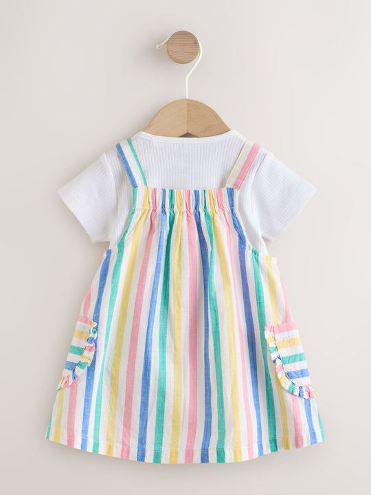Multi Stripe Baby Pinafore And Short Sleeve Bodysuit 2 Piece Set (0mths-2yrs)