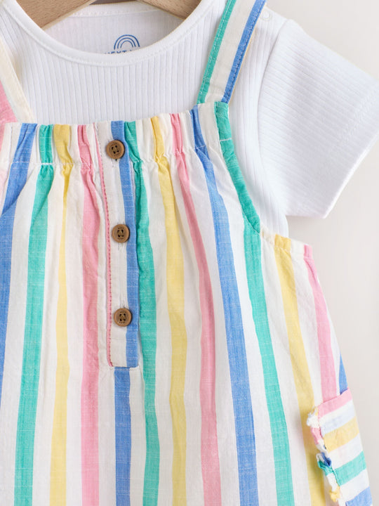 Multi Stripe Baby Pinafore And Short Sleeve Bodysuit 2 Piece Set (0mths-2yrs)