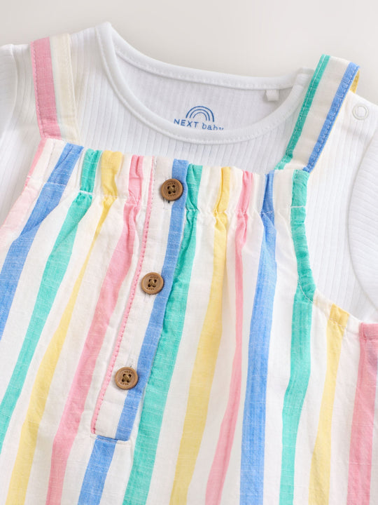 Multi Stripe Baby Pinafore And Short Sleeve Bodysuit 2 Piece Set (0mths-2yrs)