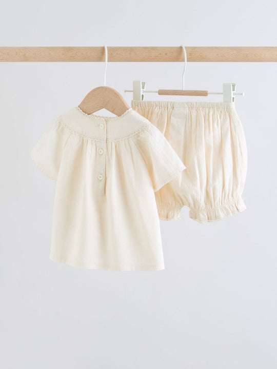 White Woven Baby Top and Shorts 2 Piece Set (0mths-2yrs)