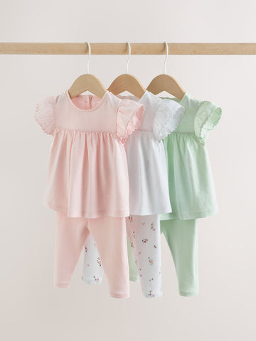Pink Sage Green and White Short Sleeve Top and Leggings Baby Set 6 Piece (0mths-3yrs)
