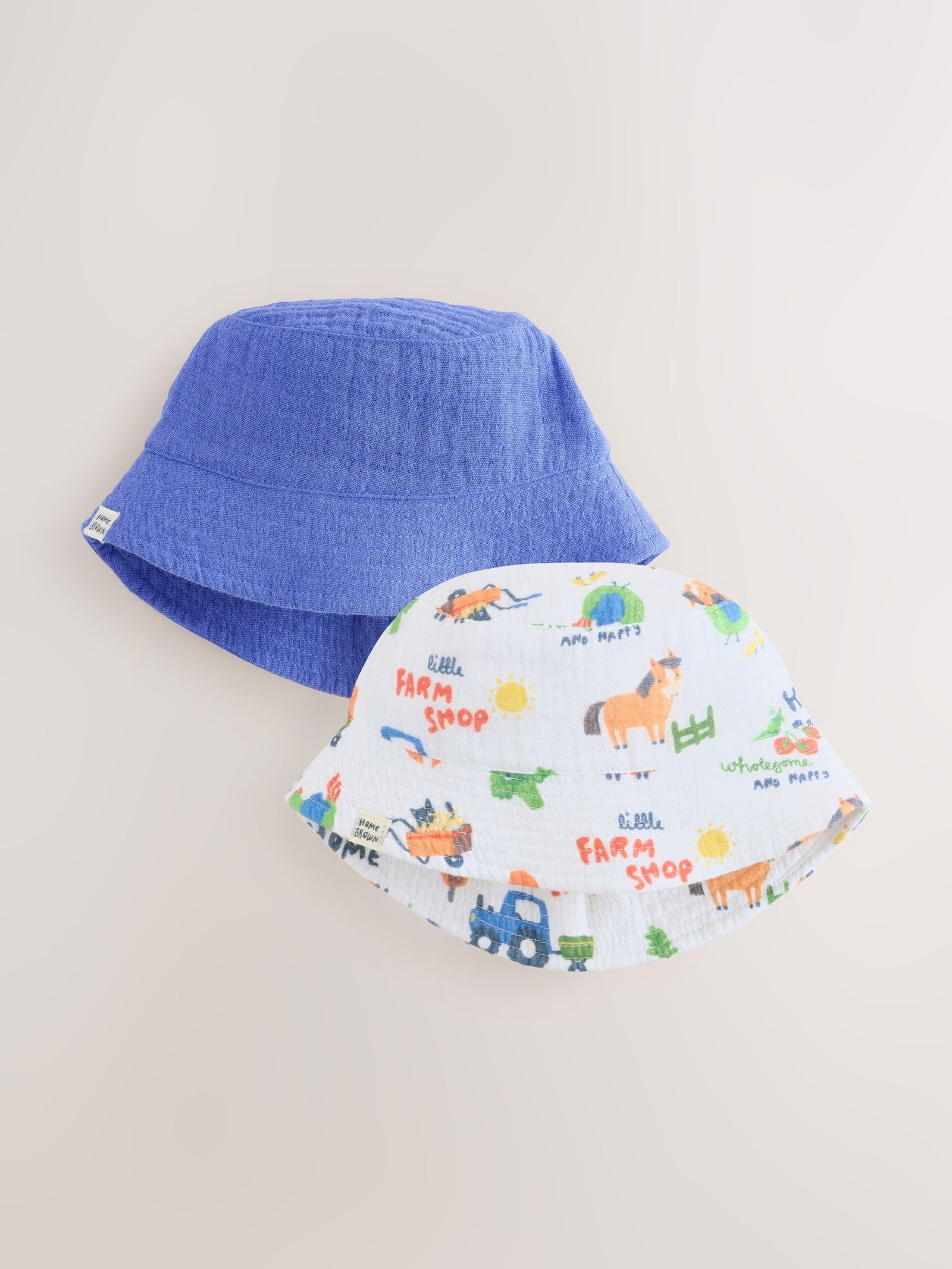 Blue Farm Woven Baby Bucket Hats 2 Pack (0mths-2yrs)