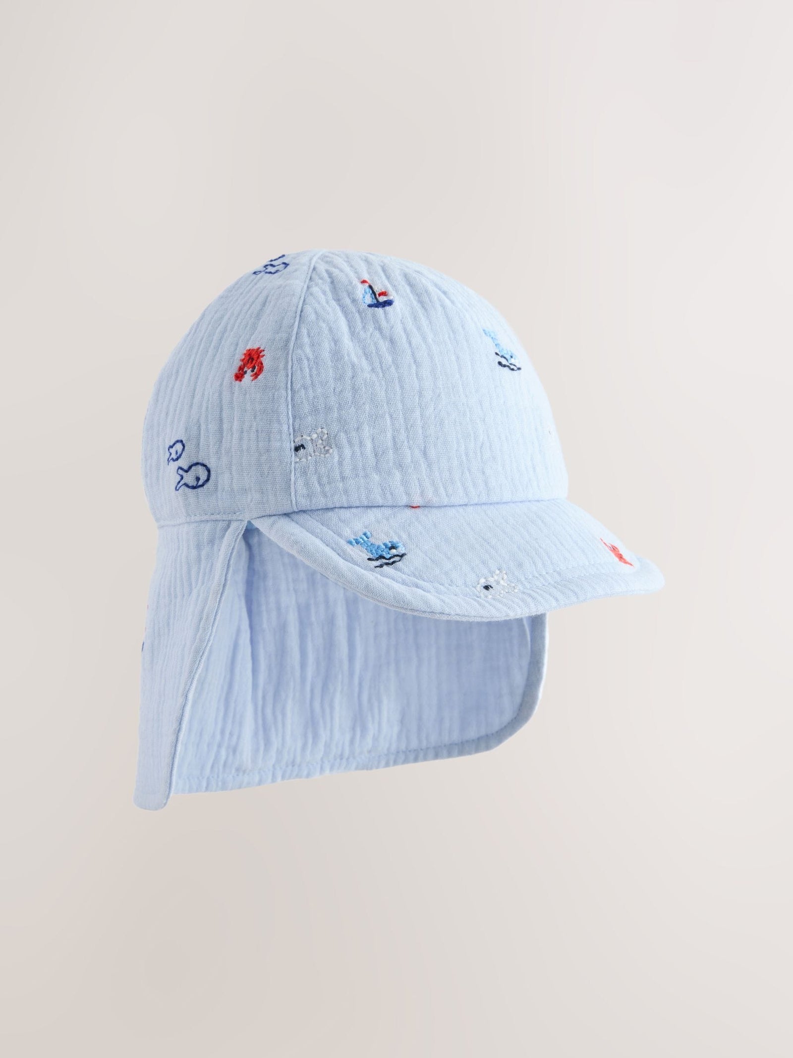 Blue Embroidered Legionnaire Baby Summer Hat (0mths-2yrs)