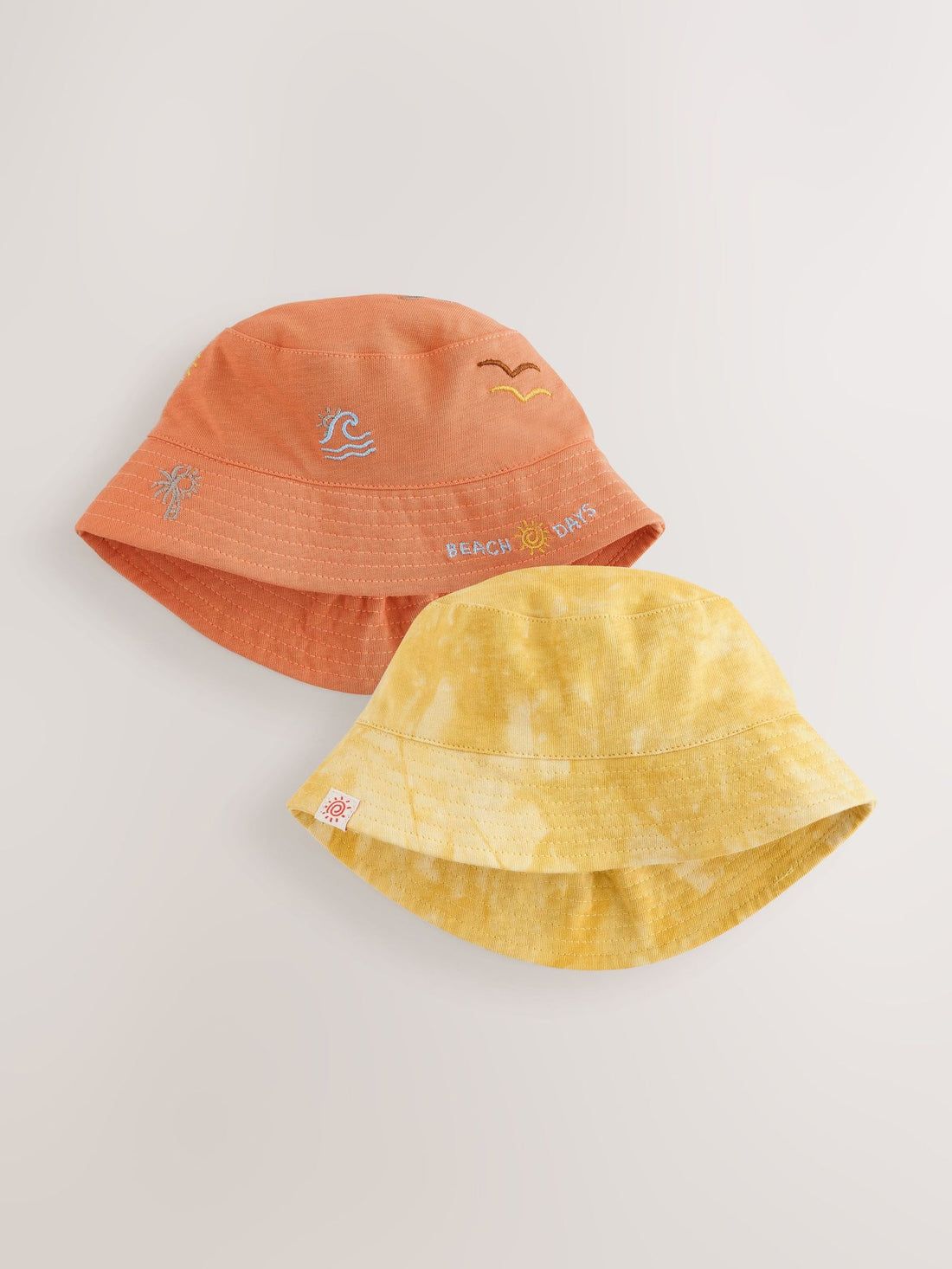 Orange Embroidered and Yellow Tie Dye Baby Bucket Hats 2 Pack (0mths-2yrs)
