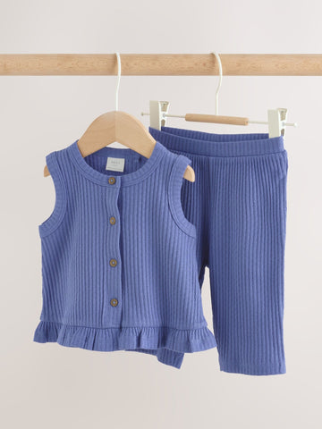 Blue Rib Baby Top And Wide Leg Trousers Set 2 Piece (0mths-2yrs)