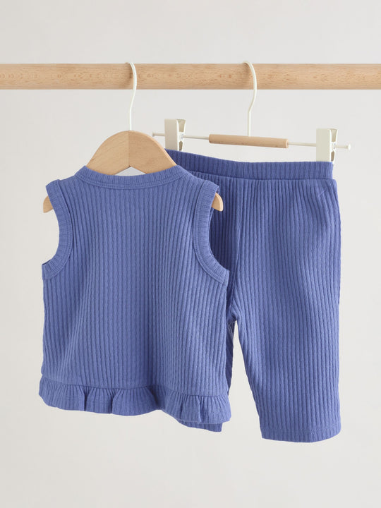 Blue Rib Baby Top And Wide Leg Trousers Set 2 Piece (0mths-2yrs)