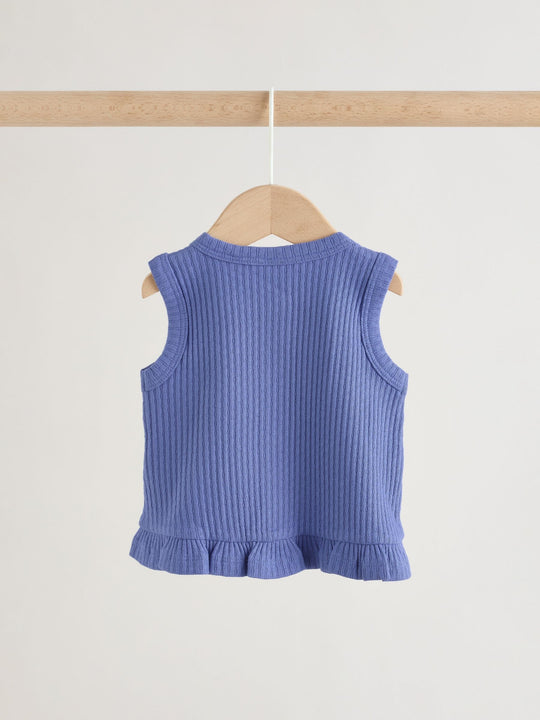 Blue Rib Baby Top And Wide Leg Trousers Set 2 Piece (0mths-2yrs)