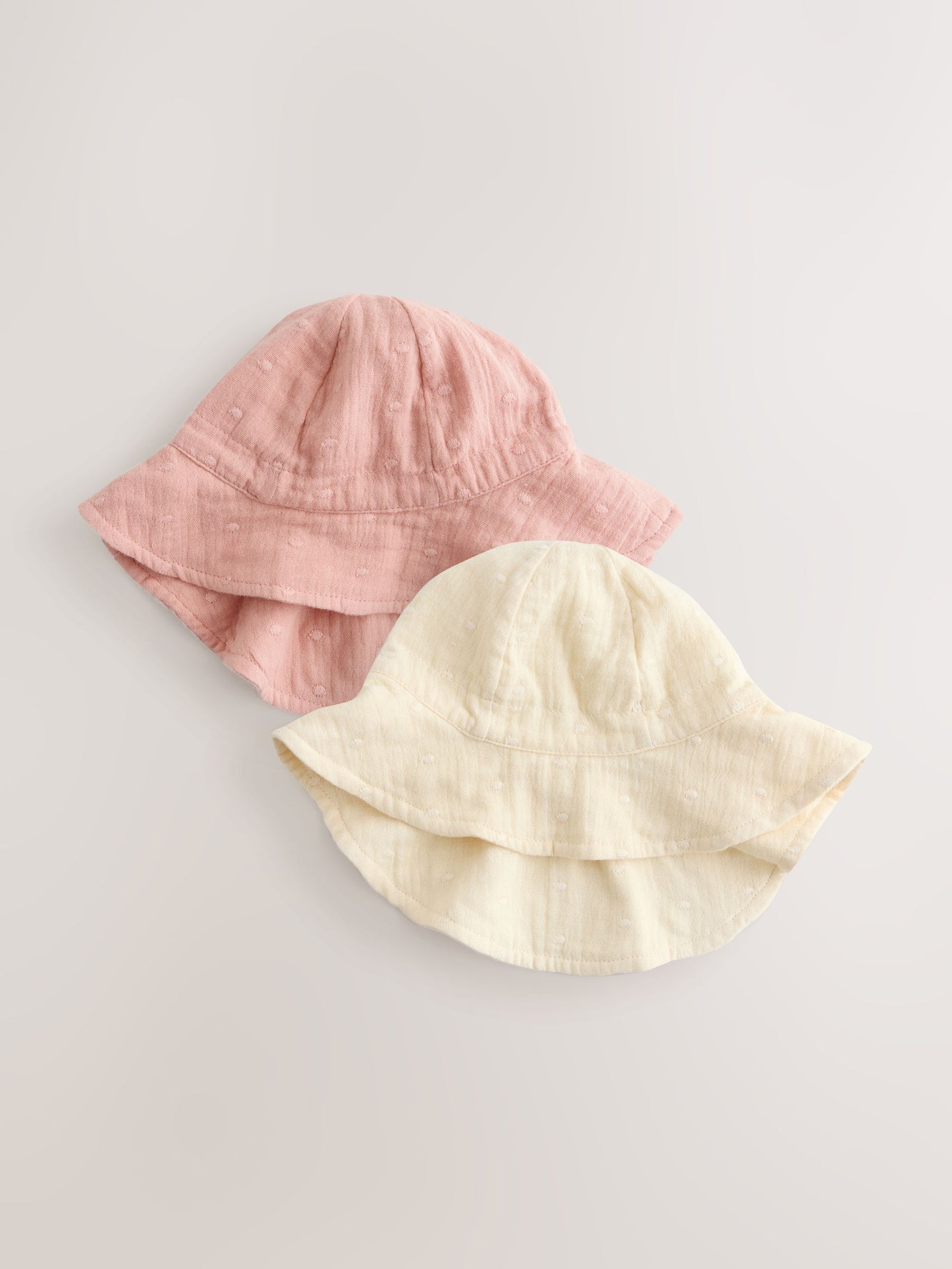 Pink and Beige Woven Baby Bucket Hats 2 Pack (0mths-2yrs)