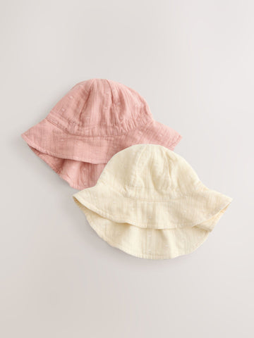 Pink and Beige Woven Baby Bucket Hats 2 Pack (0mths-2yrs)