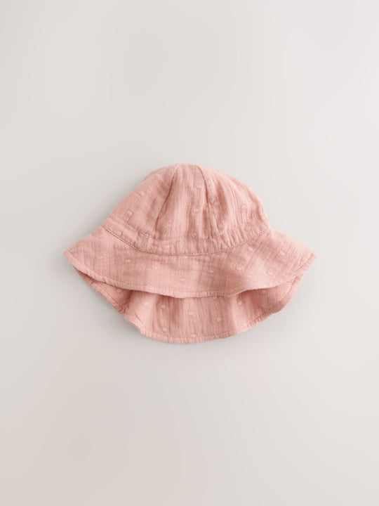 Pink and Beige Woven Baby Bucket Hats 2 Pack (0mths-2yrs)