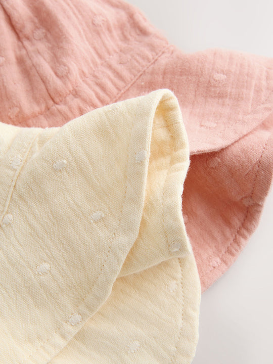 Pink and Beige Woven Baby Bucket Hats 2 Pack (0mths-2yrs)