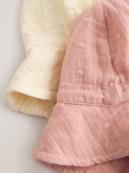 Pink and Beige Woven Baby Bucket Hats 2 Pack (0mths-2yrs)