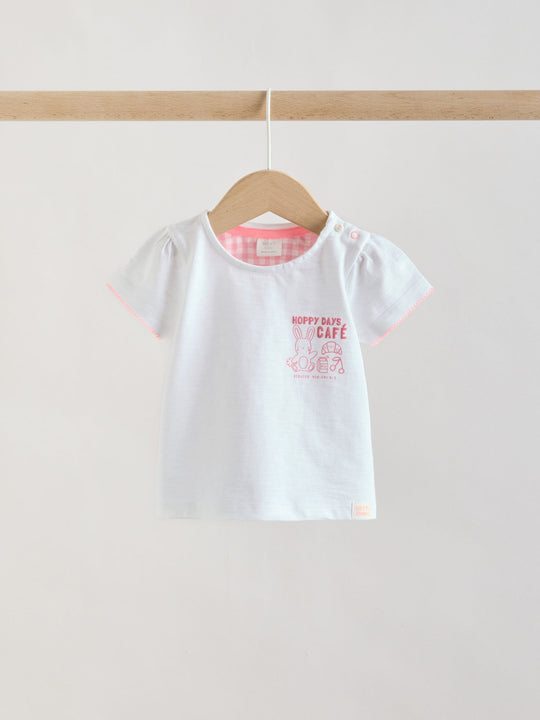 White Pink Bunny Short Sleeve Baby Tops and Wide Leg Leggings Set 2 Piece (0mths-2yrs)