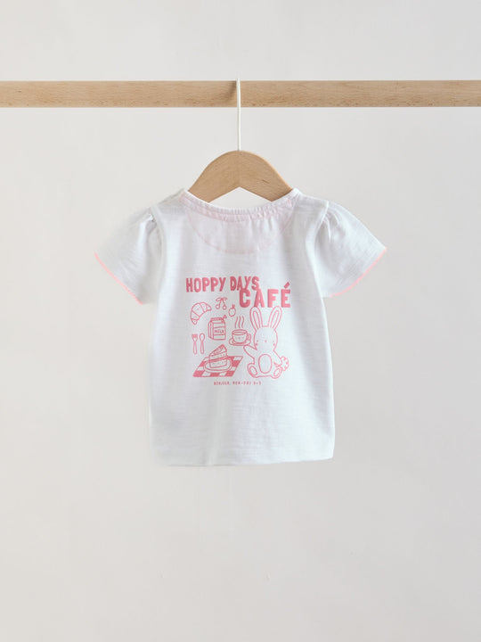 White Pink Bunny Short Sleeve Baby Tops and Wide Leg Leggings Set 2 Piece (0mths-2yrs)