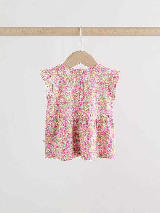 Pink Flower Rib Top and Leggings Baby Set 2 Piece (0mths-2yrs)