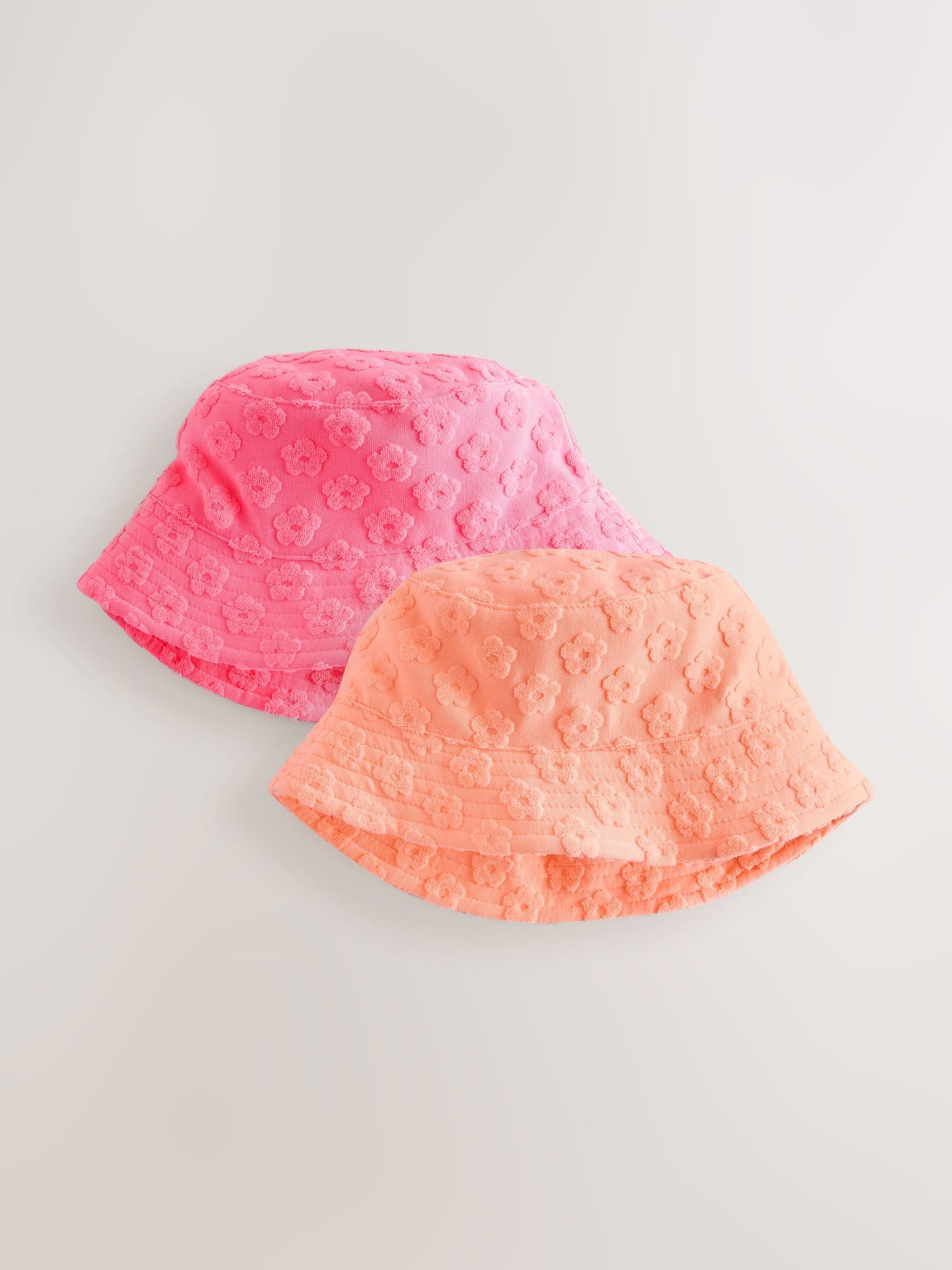 Pink/Orange Fluro Towelling Baby Bucket Hat 2 Pack (0mths-2yrs)