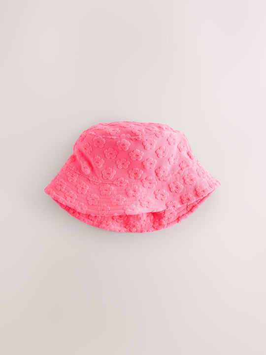 Pink/Orange Fluro Towelling Baby Bucket Hat 2 Pack (0mths-2yrs)