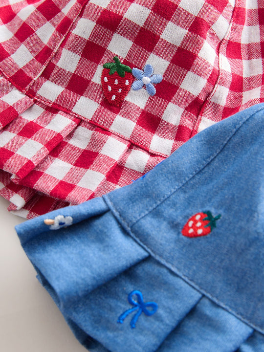 Blue and Red Embroidered Strawberry Baby Bucket Hats 2 Pack