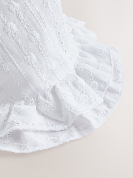 White Broderie Bucket Baby Hat
