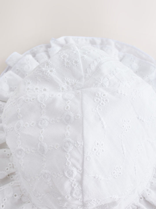 White Broderie Bucket Baby Hat