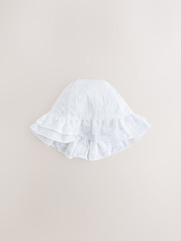 White Broderie Bucket Baby Hat