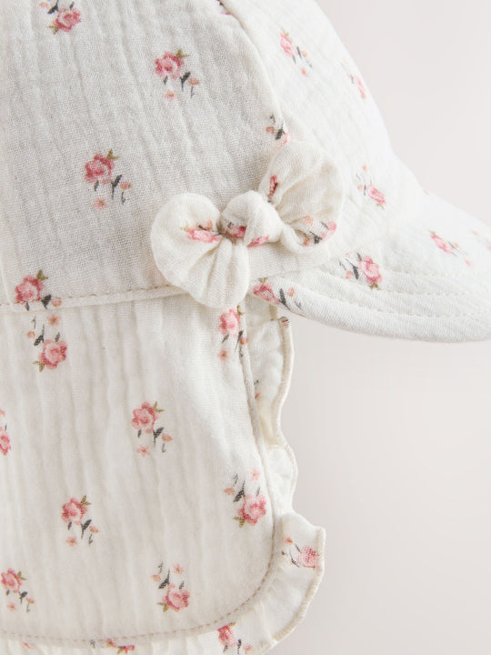 White Floral Woven Legionnaire Baby Hat